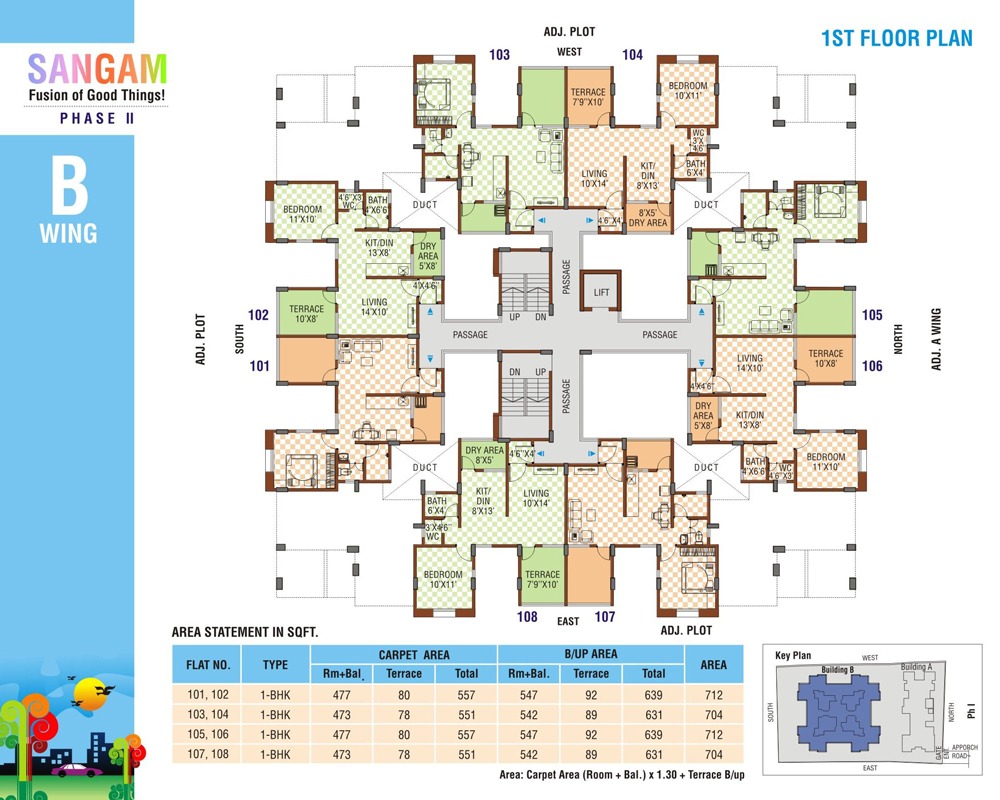 Sangam II: B Wing - 1st Floor plan